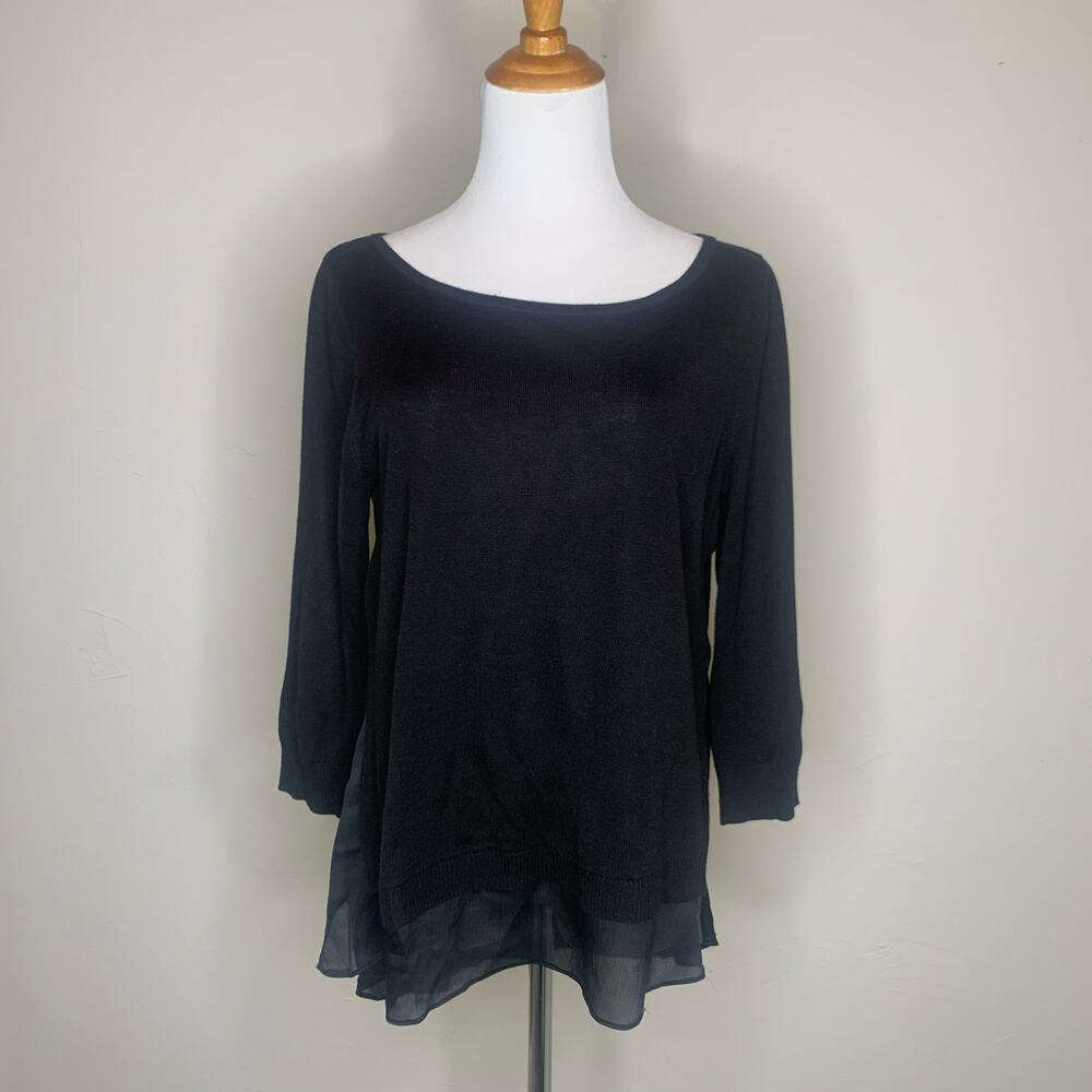 Black Sweater Sz Medium Scoop Neck Chiffon Hem